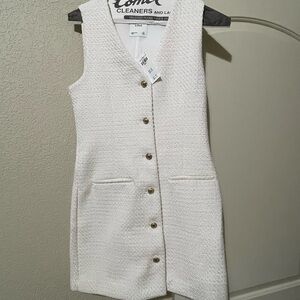 Abercrombie & Fitch Ivory Tweed Textured Button-Down Mini Dress